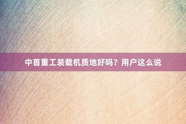 中首重工装载机质地好吗？用户这么说
